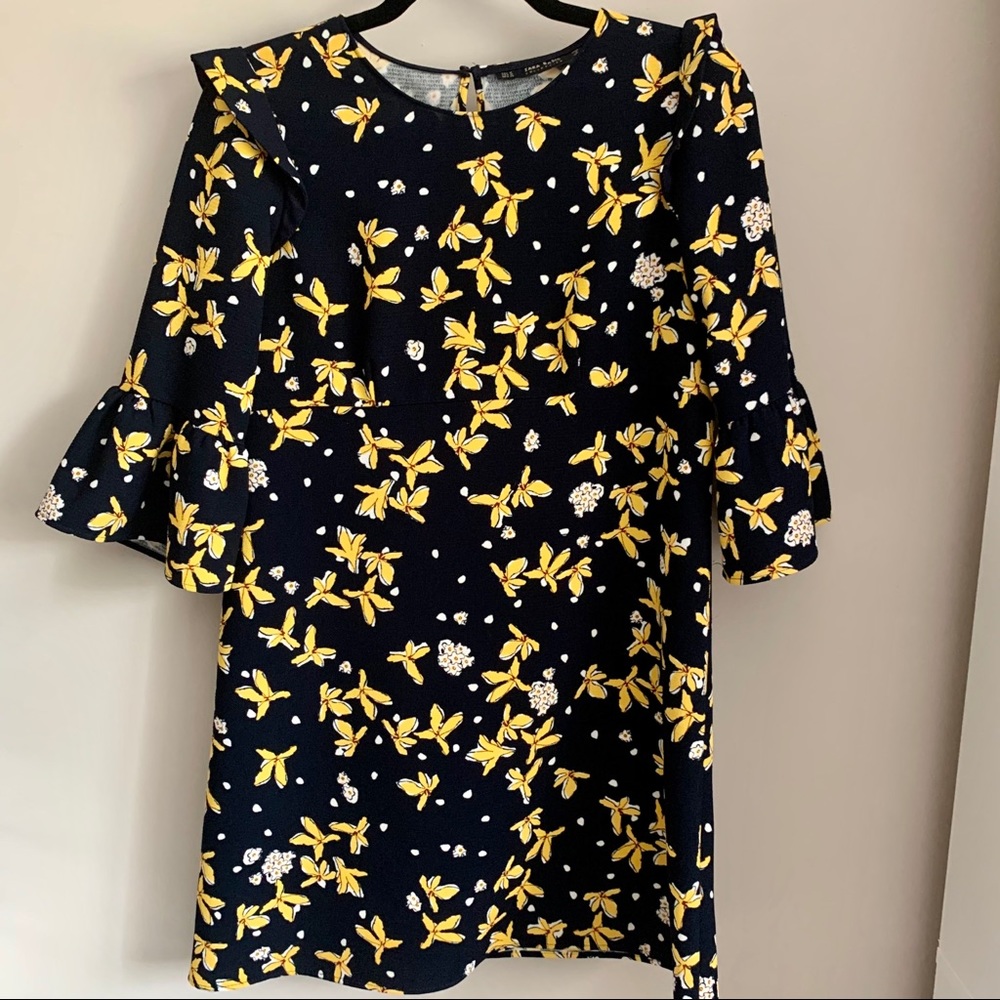 NWOT Zara Basics Bell Sleeve Floral Print Dress - Picture 6 of 10